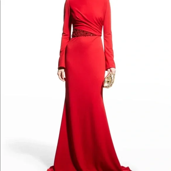 princess polly baby blue dress Badgley Mischka Red One Shoulder Ruffle Maxi Dress Size 6 US main image 1